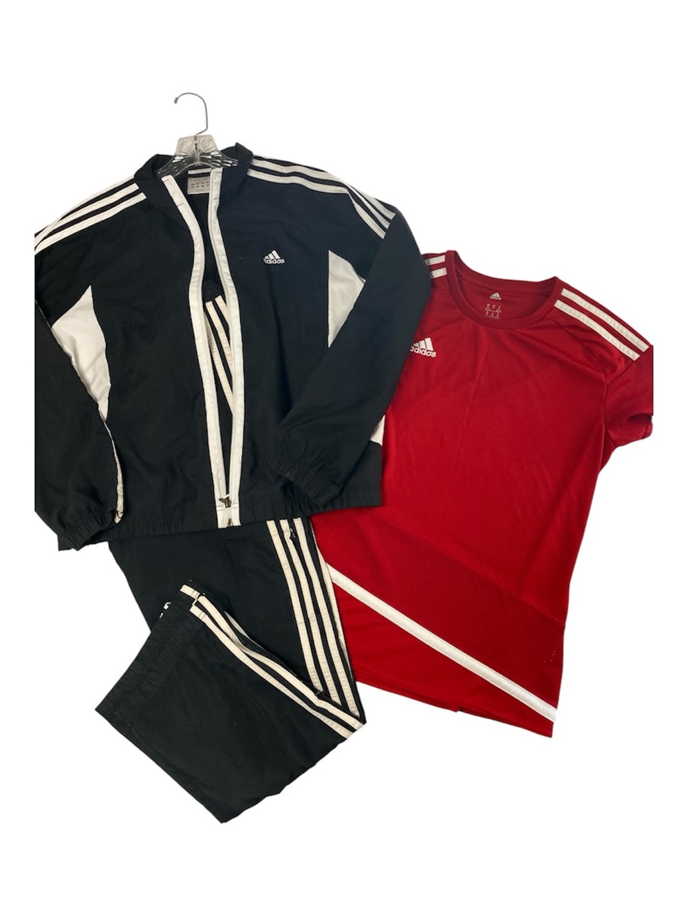Vintage Addidas 3 Stripe Track Jacket & Pants with Red Tee Medium